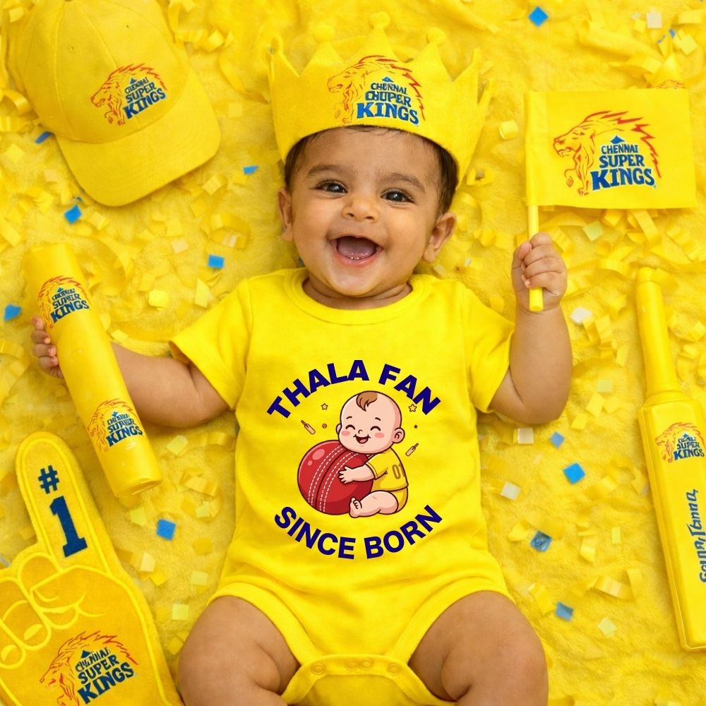 Chennai Super Kings CSK Fan Romper for Babies – Yellow IPL Cricket Supporter Romper