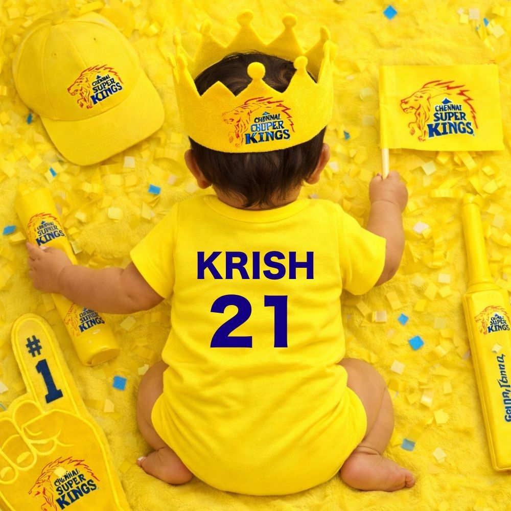 Chennai Super Kings CSK Fan Romper for Babies – Yellow IPL Cricket Supporter Romper