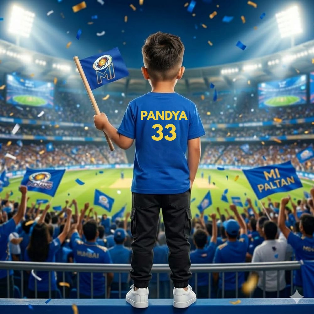 Mumbai Indians Fan Tshirt with Custom Name & Number | MI IPL Fan Kids Tshirt