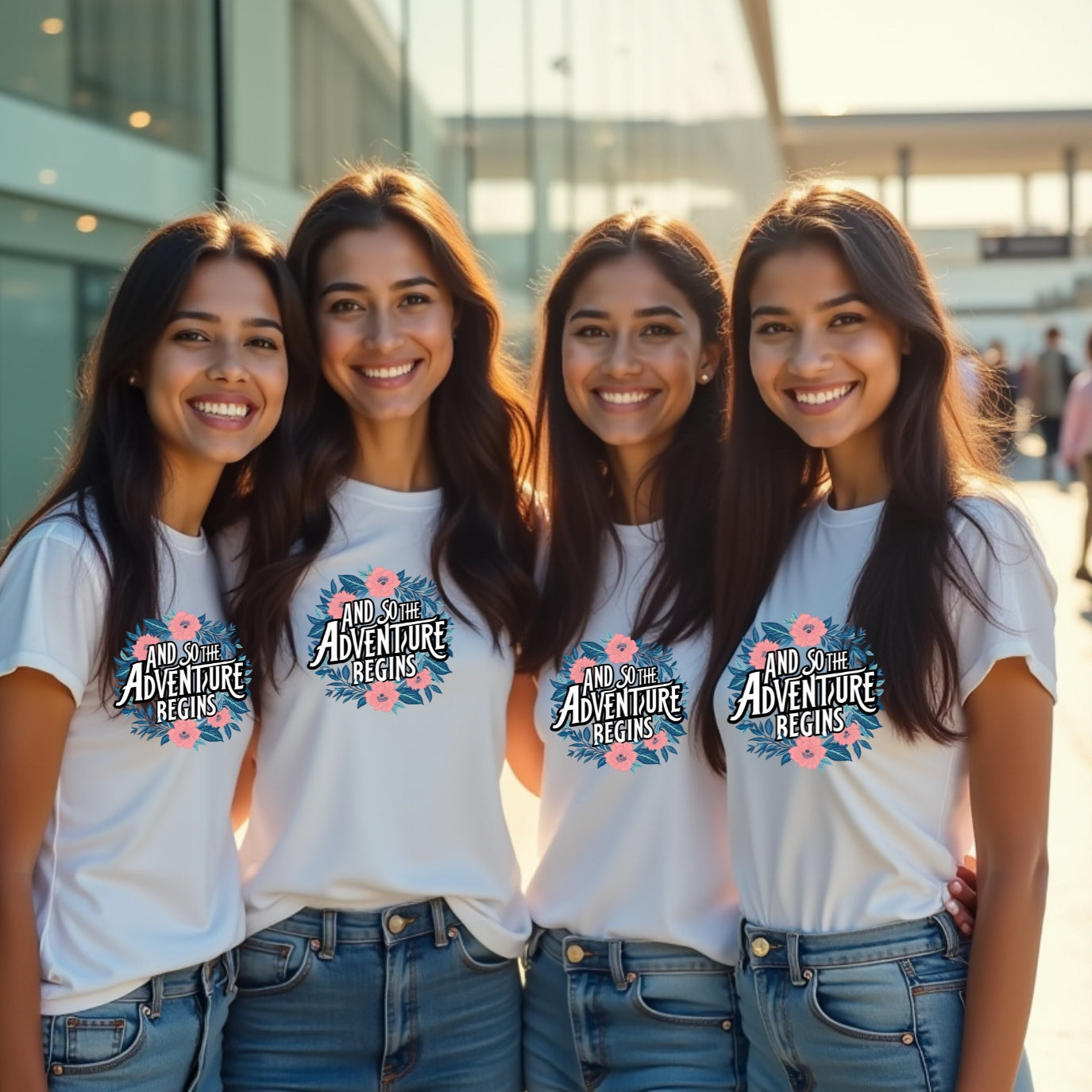 And So The Adventure Begins Printed Group T-Shirts for Girls