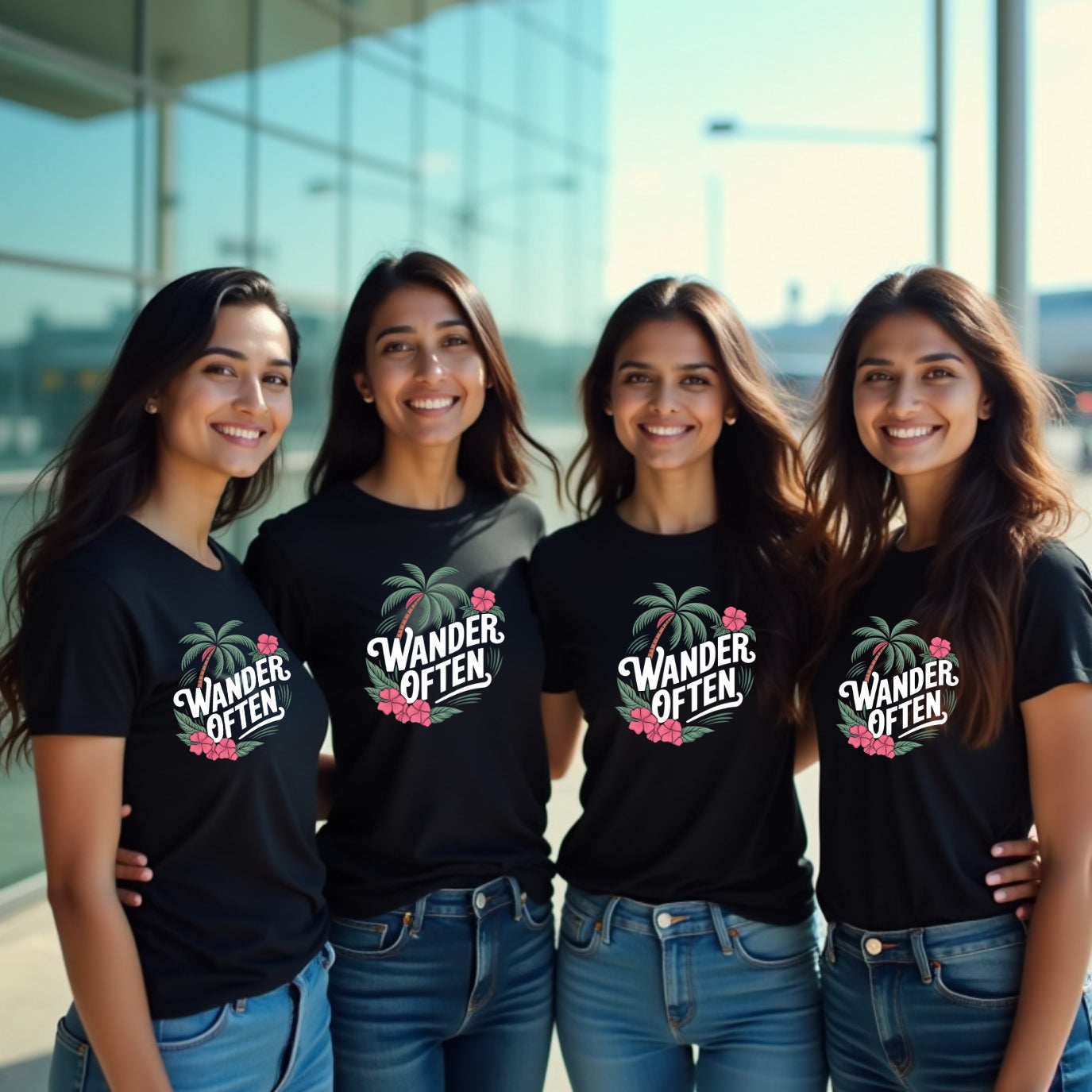 Wander Often Printed Group T-Shirts - Black for Girls
